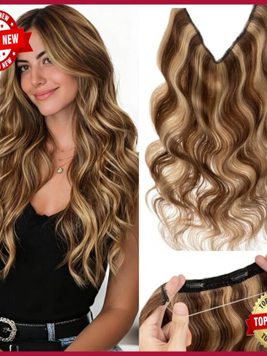 16 Inch Halo Hair Extensions Real Human Hair Wavy Clip In Hairpiece main image 5